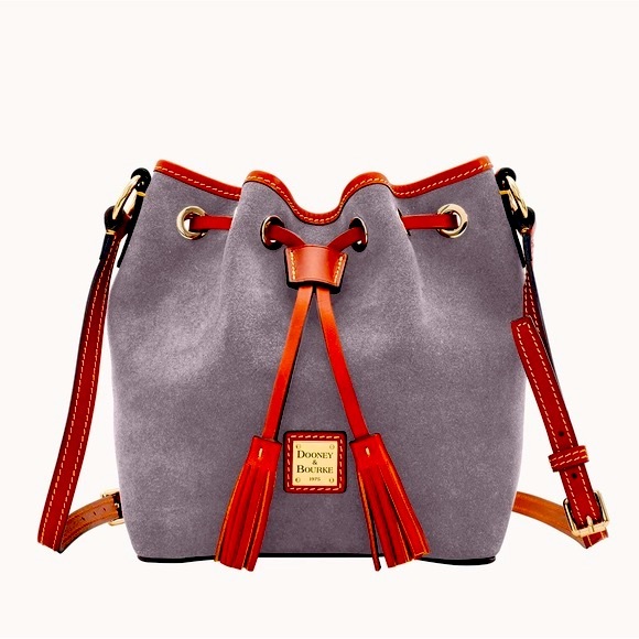NWT Dooney & Bourke Grey Kendall Suede Bucket Drawstring Bag - Picture 1 of 13